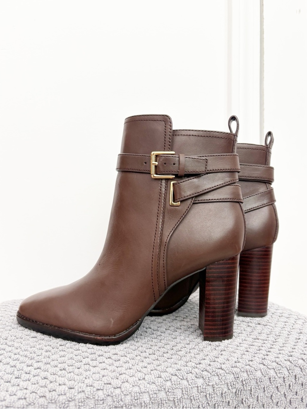Lauren Ralph Lauren Brooke II Calfskin Bootie Heel in Chestnut Brown - Worn ONCE